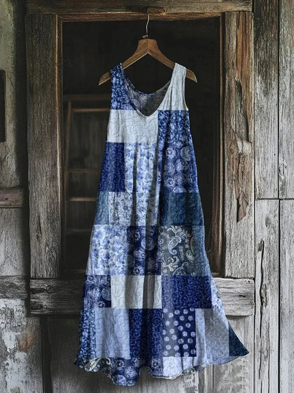 Γκαράνς – Μπλε Φόρεμα με Patchwork Σχέδιο