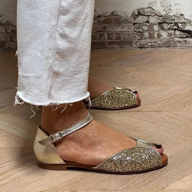 FLAVIA | Elegant and Sparkling Flat Glitter Sandals