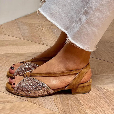 LUCREZIA | Glamorous Glitter Sandals with Low Sole for a Chic and Comfortable Look