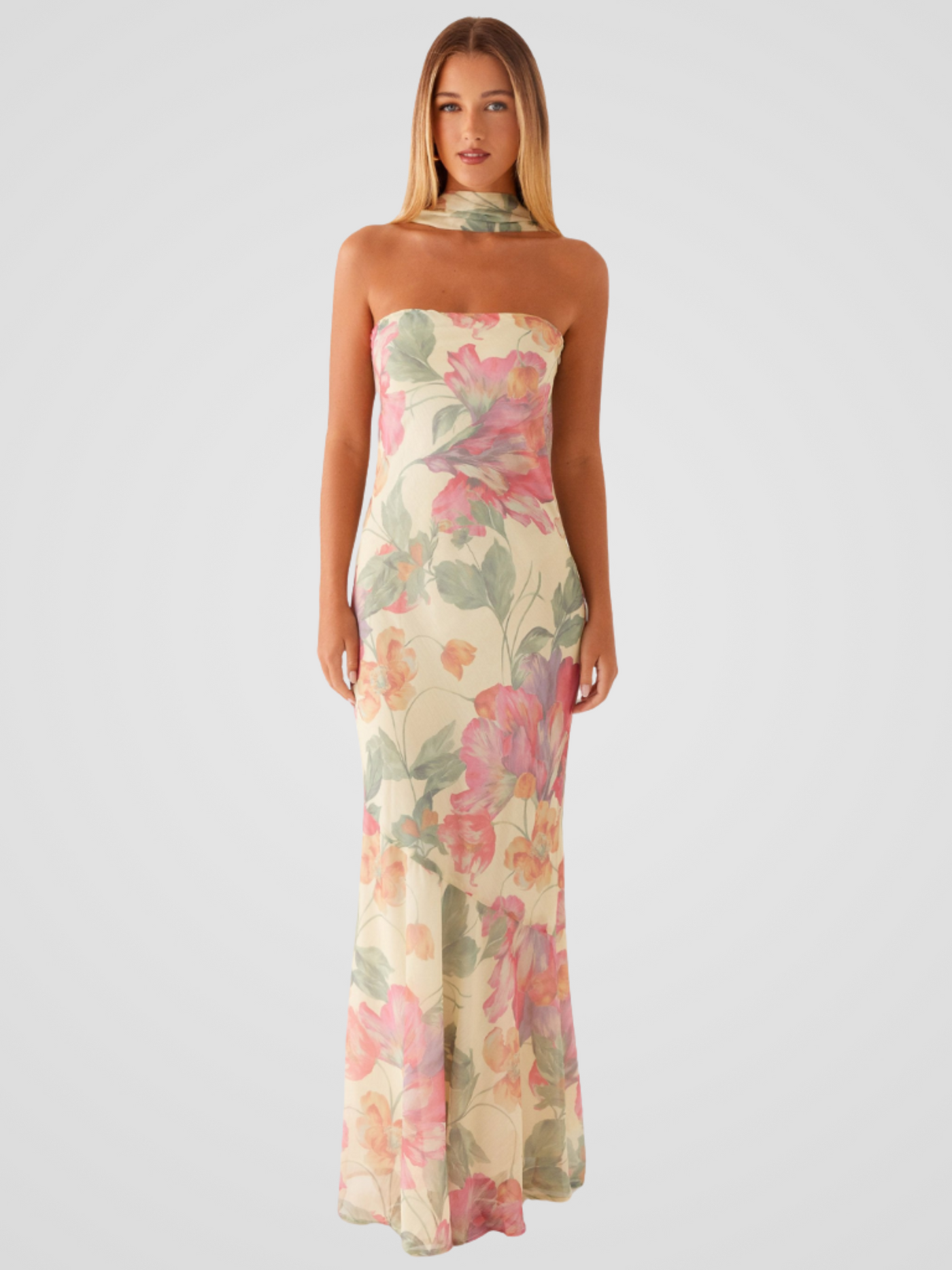 Aperti™ | Bandeau Dress in Delicate Floral Satin
