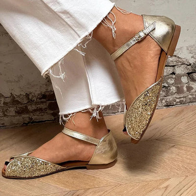 FLAVIA | Elegant and Sparkling Flat Glitter Sandals
