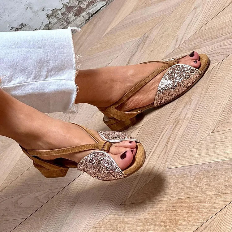 LUCREZIA | Glamorous Glitter Sandals with Low Sole for a Chic and Comfortable Look