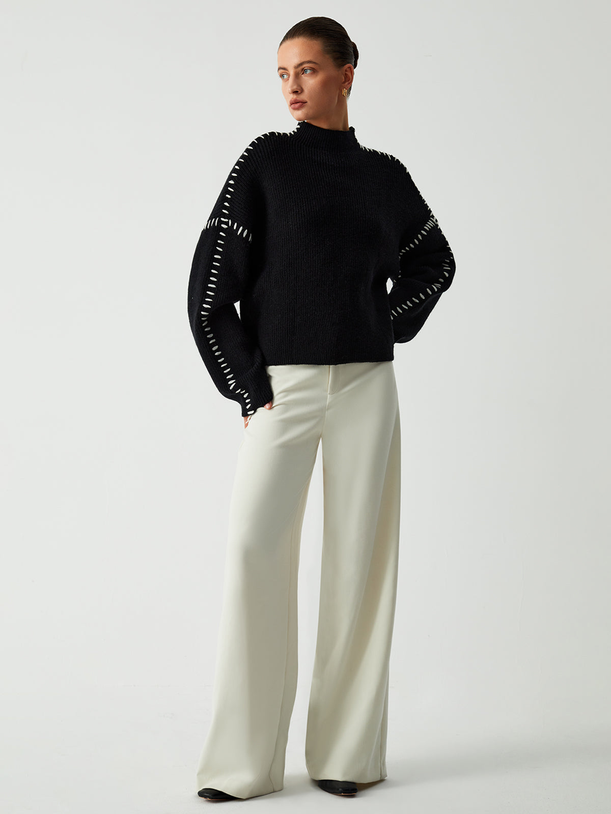 Alma | Oversized Ντόλτσεβιτα Πουλόβερ με Πικέ Λεπτομέρειες