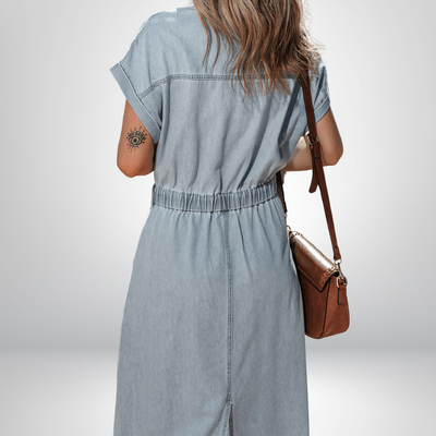 Sofia® | Κομψό Denim Φόρεμα με Κοντά Μανίκια και Μπατζανάκια