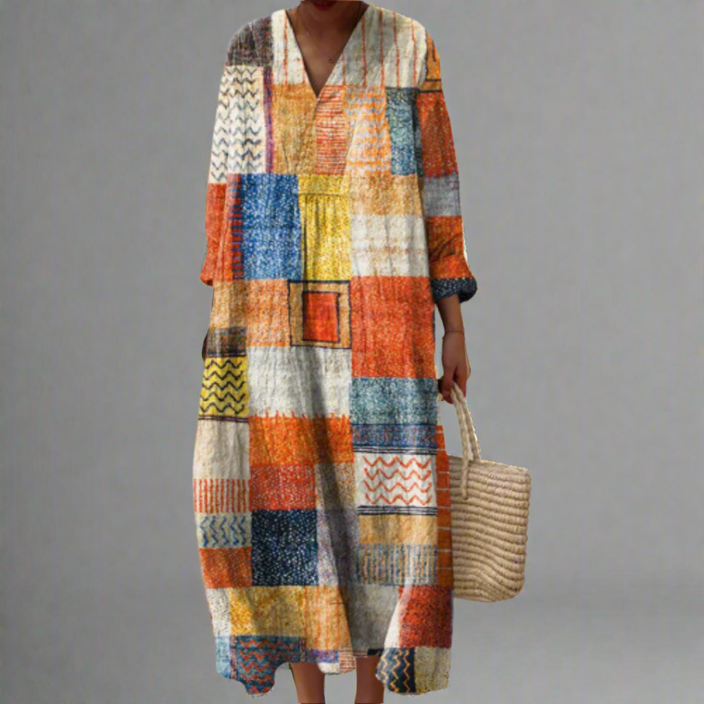 Χέιζελ | Μάξι Φόρεμα Patchwork Harmony σε Στυλ Boho