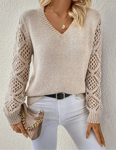 Aubrey™ - Κομψό V-Neck Πουλόβερ με Χειροποίητες Λεπτομέρειες