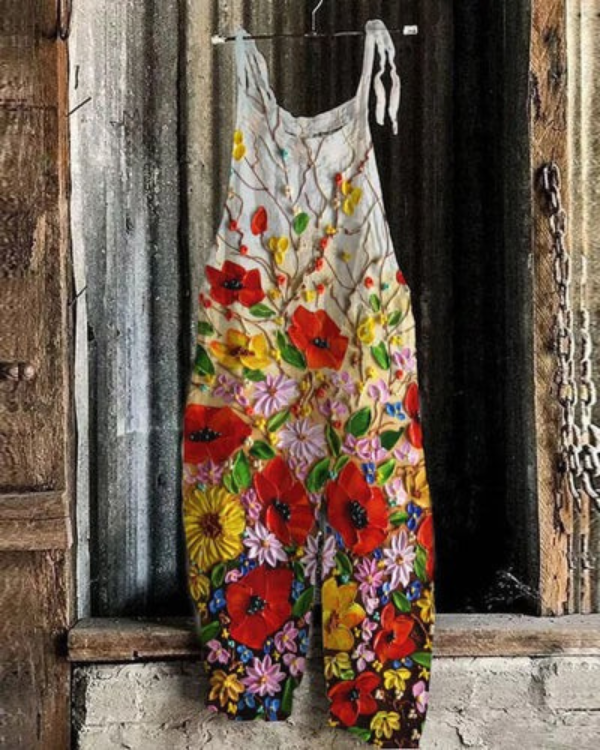 Retro Floral Jumpsuit - Effortless Style for Women, Chic and Comfortable