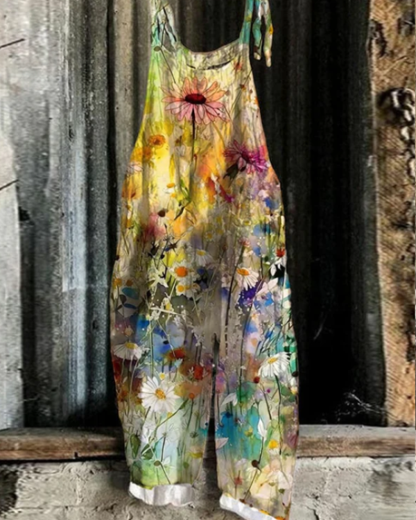 Retro Floral Jumpsuit - Στυλ και Άνεση Χωρίς Προσπάθεια για Γυναίκες