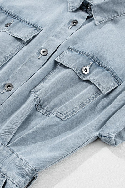 Sofia® | Κομψό Denim Φόρεμα με Κοντά Μανίκια και Μπατζανάκια